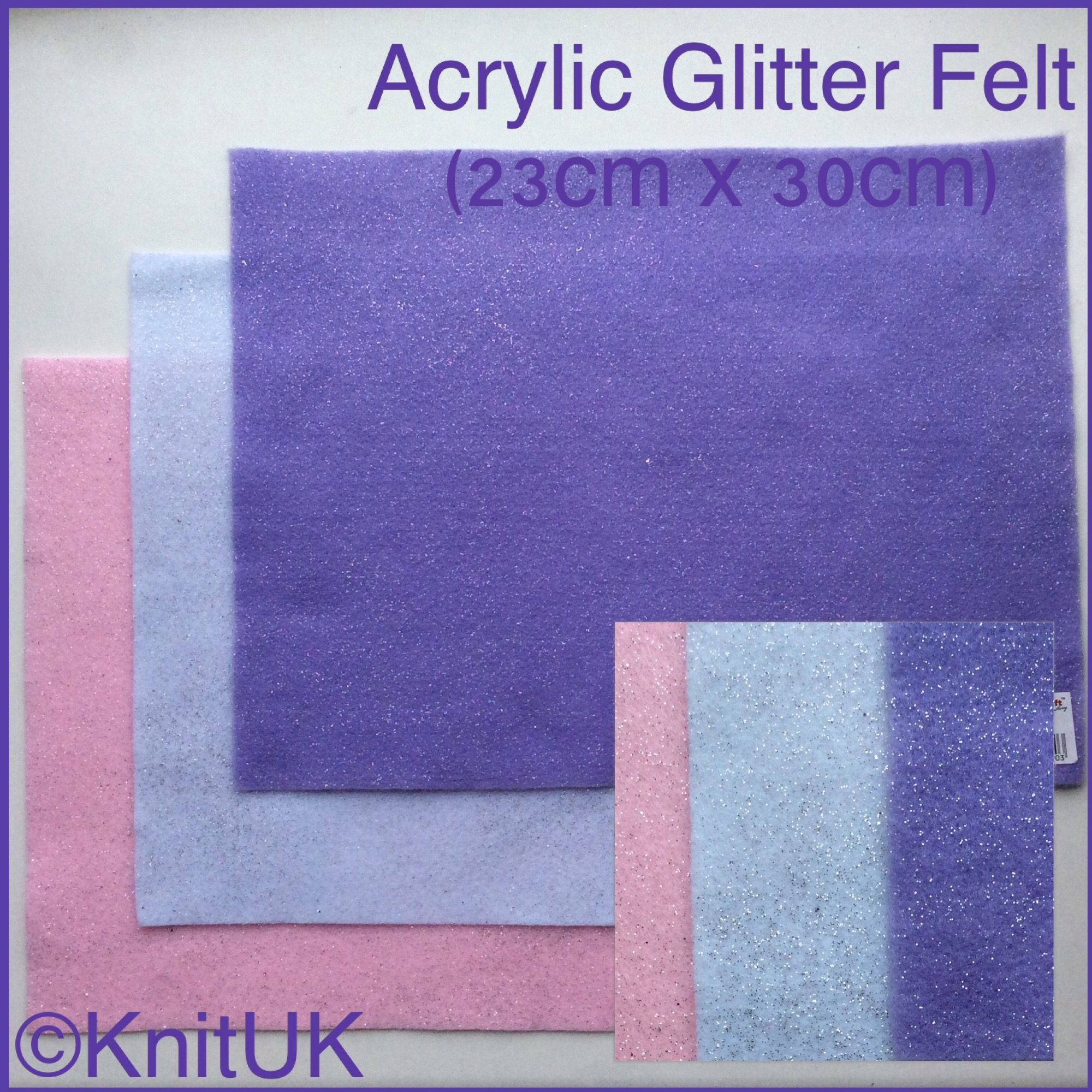 The Craft factory acrylic glitter felt baby pink white lavender and zoom