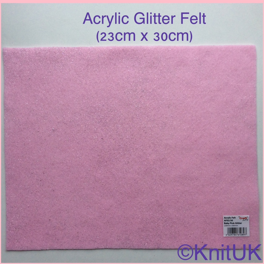 Acrylic Glitter Felt 23cm x 30cm. Baby Pink (The Craft Factory).
