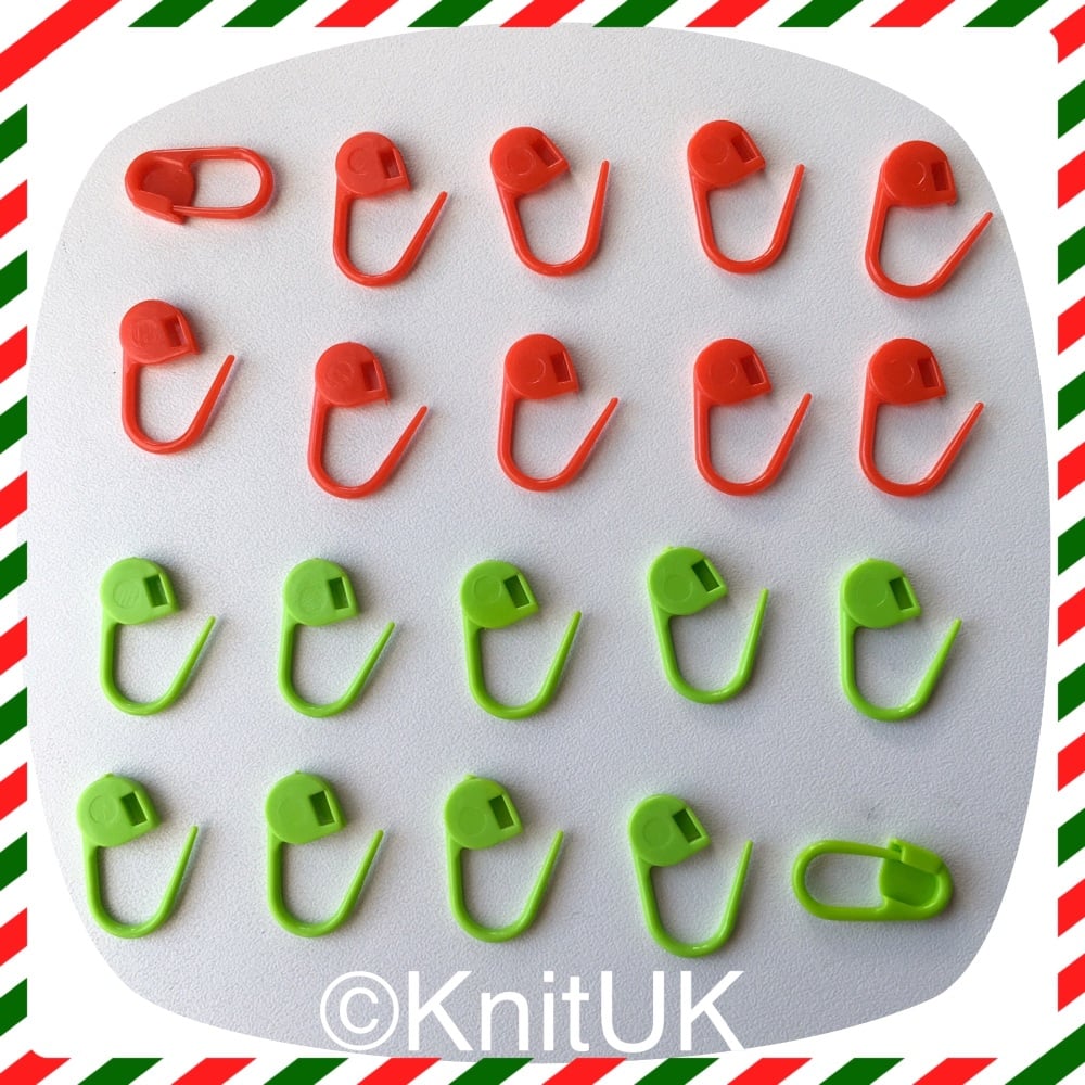 KnitUK Stitch Markers. Locking Stitch Markers: Red & Green. Pack of 20.