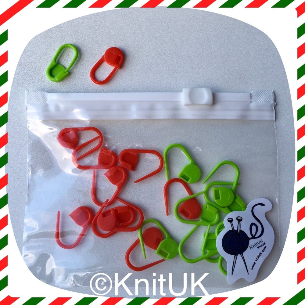 KnitUK Stitch Markers. Locking Stitch Markers: Red & Green. Pack of 20.