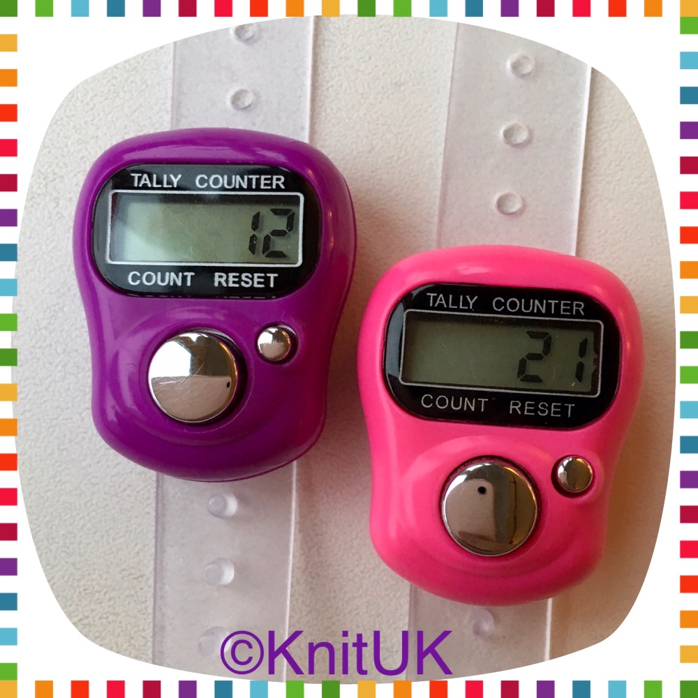 KnitUK Tally Counter Pack of 2 LCD Finger-Held Digital Row Counters. Pink & Purple.