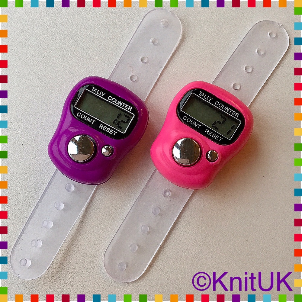KnitUK Tally Counter Pack of 2 LCD Finger-Held Digital Row Counters. Pink & Purple.