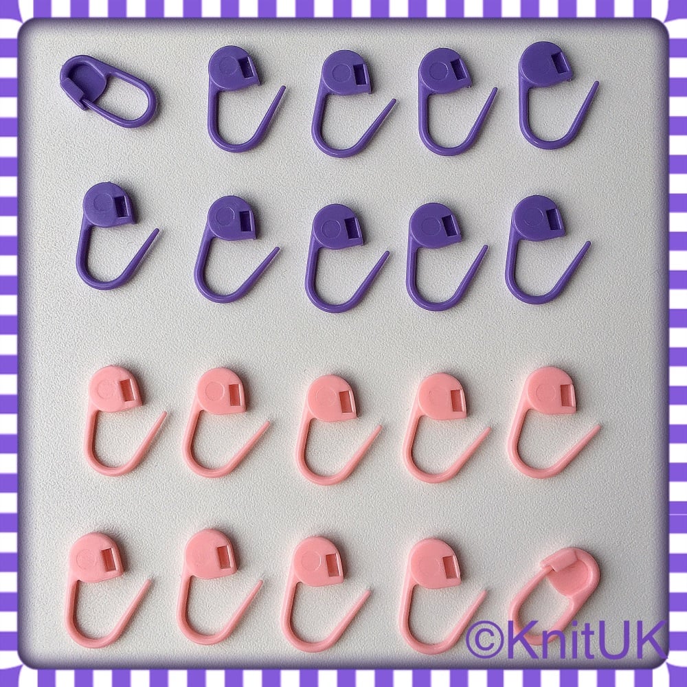 KnitUK Stitch Markers. Locking Stitch Markers: Pink & Purple). Pack of 20.