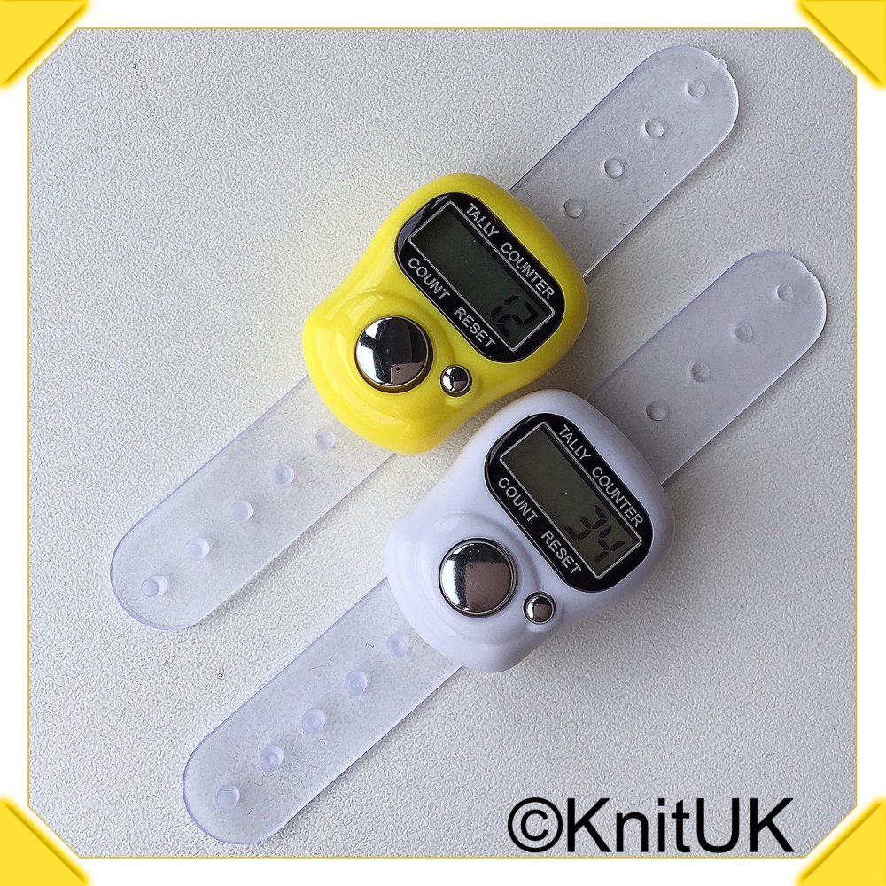 KnitUK Tally Counter Pack of 2 LCD Finger-Held Digital Row Counters. White & Yellow.