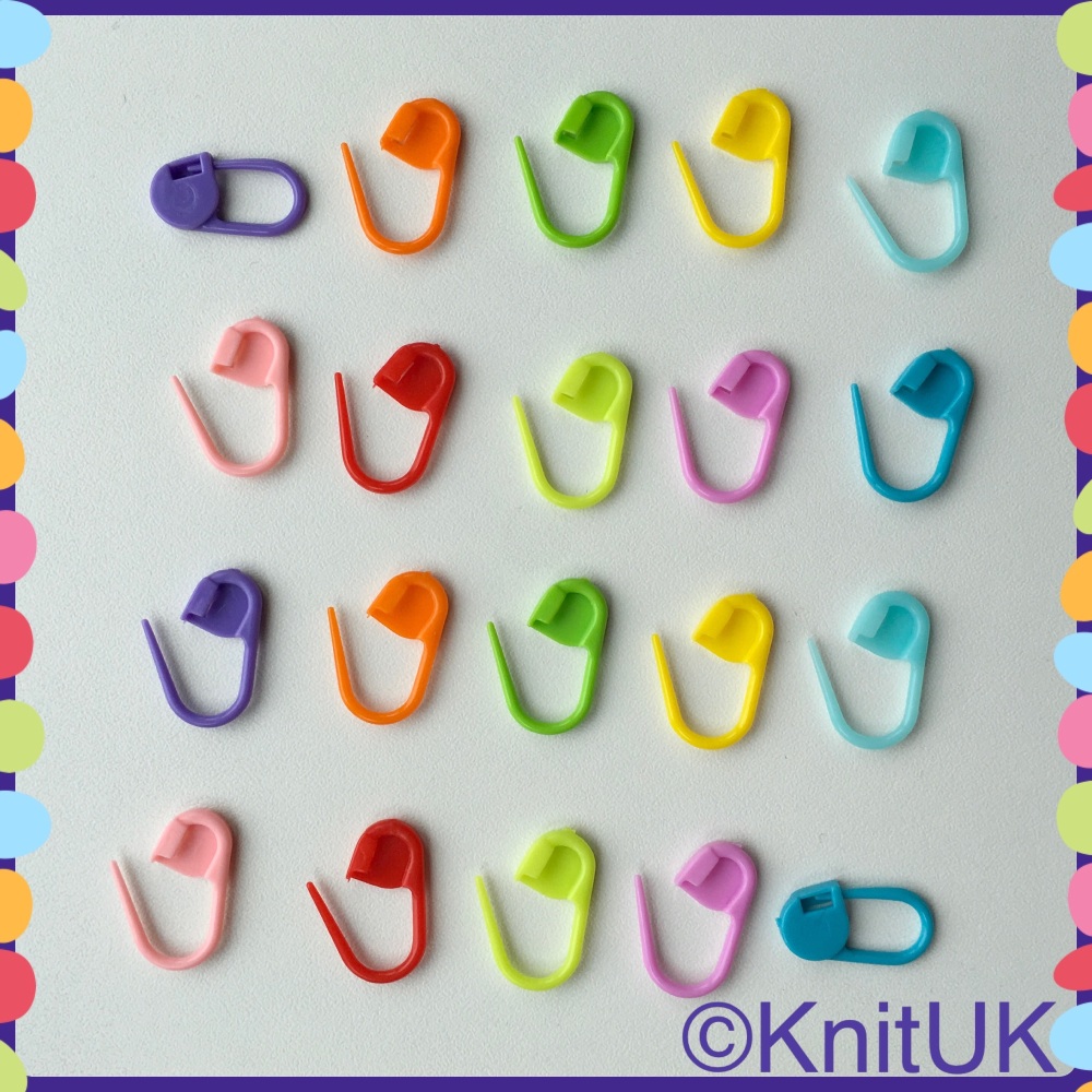 KnitUK Locking Stitch Markers (Multicolour). 20 pack