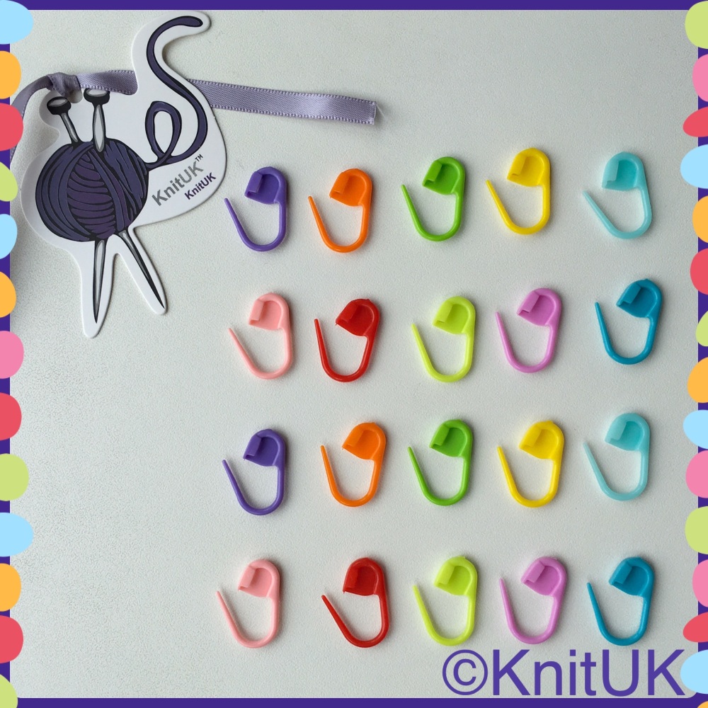 KnitUK Stitch Markers. Locking Stitch Markers: Multicolour. Pack of 20