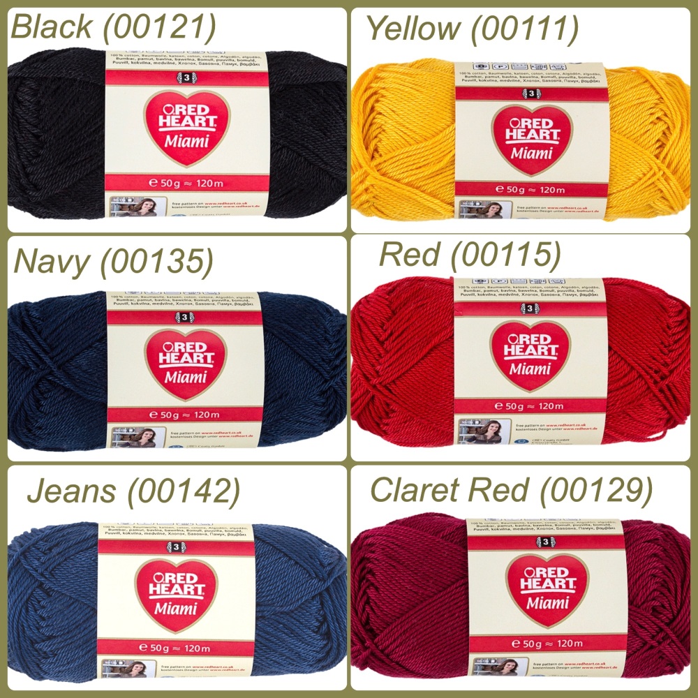 Red Heart Miami (50g). 100% Cotton yarn. Choose colour.