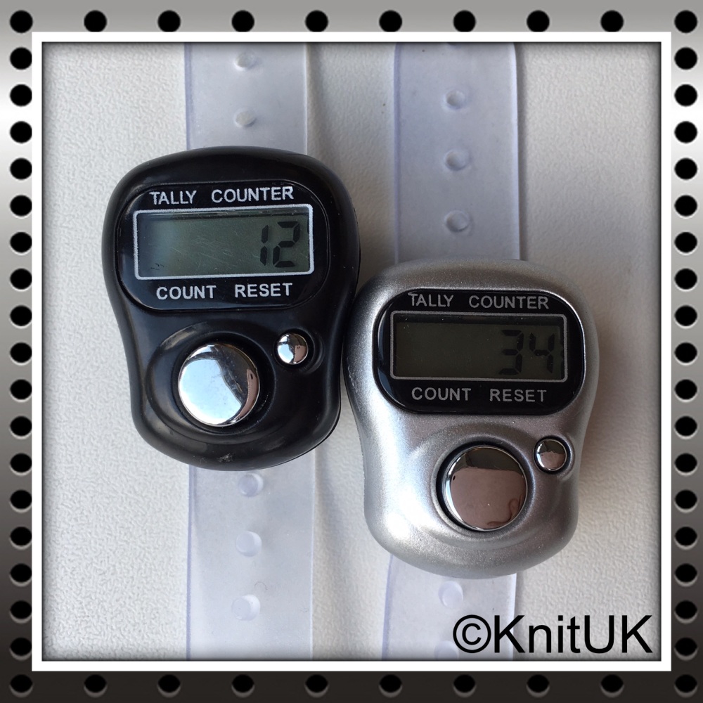 KnitUK Tally Counter Pack of 2 LCD Finger-Held Digital Row Counters. Black & Silver.
