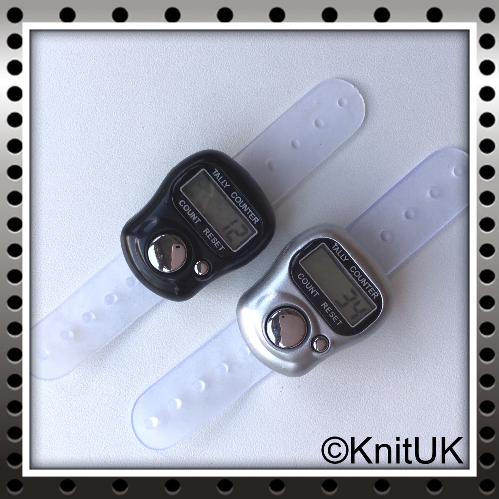 KnitUK Tally Counter Pack of 2 LCD Finger-Held Digital Row Counters. Black & Silver.