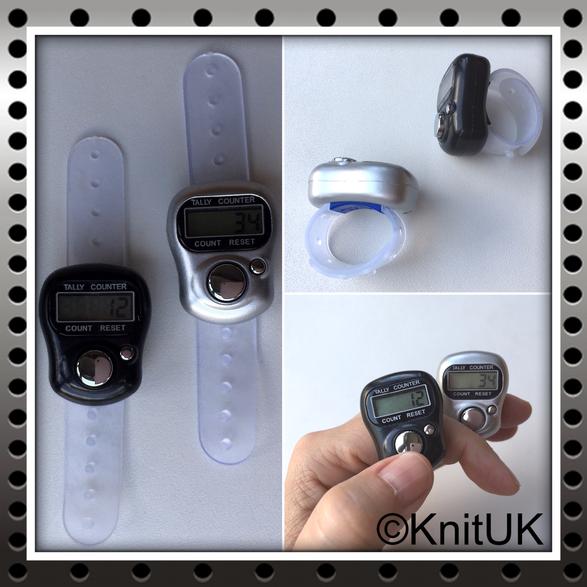 KnitUK Black & Silver Digital Knitting Row-counter: LCD Tally Counters 2 Pack 