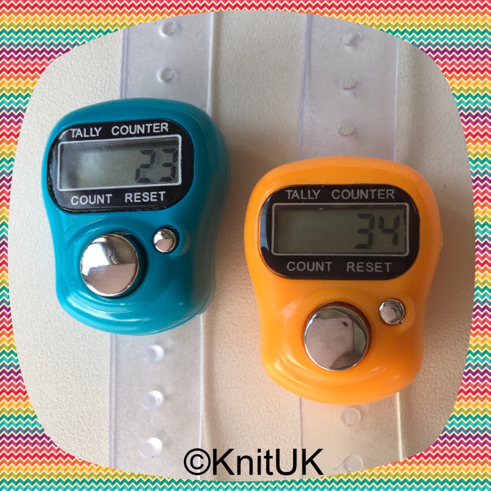 KnitUK Tally Counter Pack of 2 LCD Finger-Held Digital Row Counters. Orange & Turquoise.