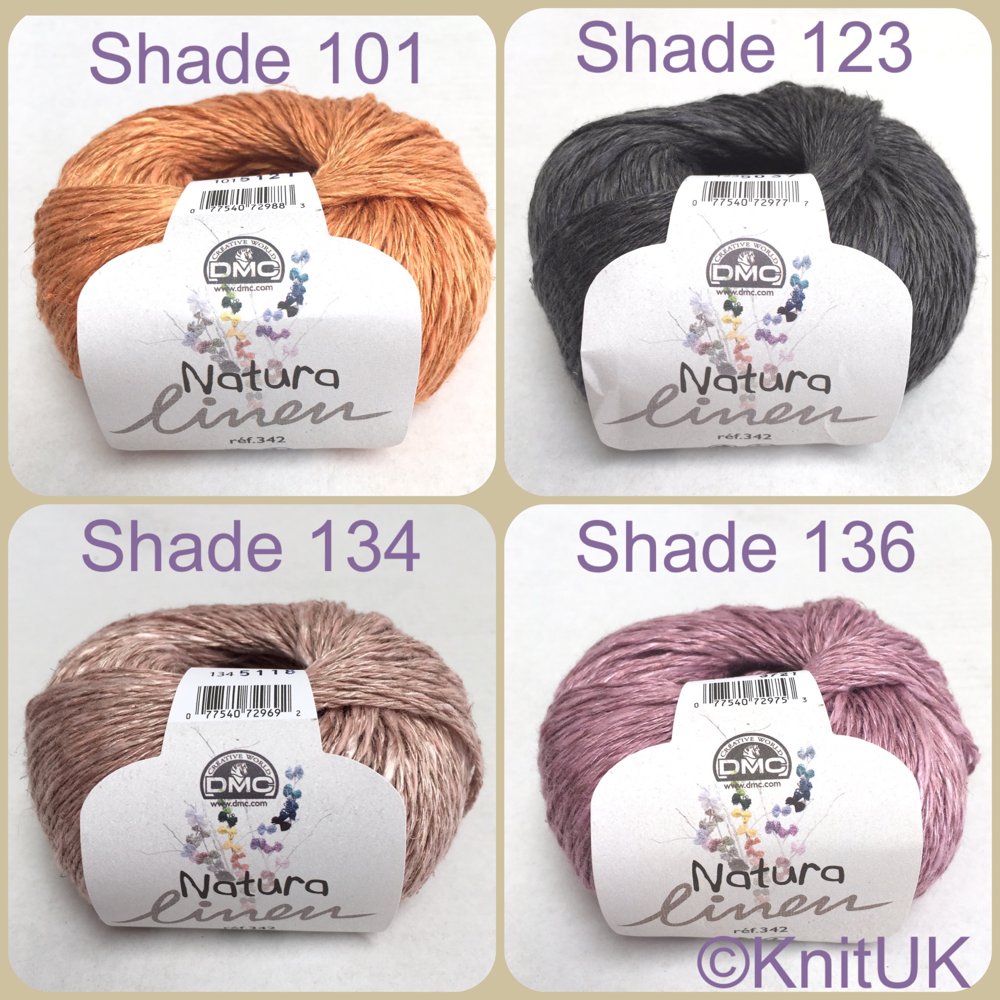 Dmc natura linen yarn shade 101 123 134 136
