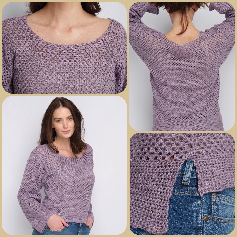 DMC Natura Linen crochet pattern Kimono Sleeve Sweater | KnitUK