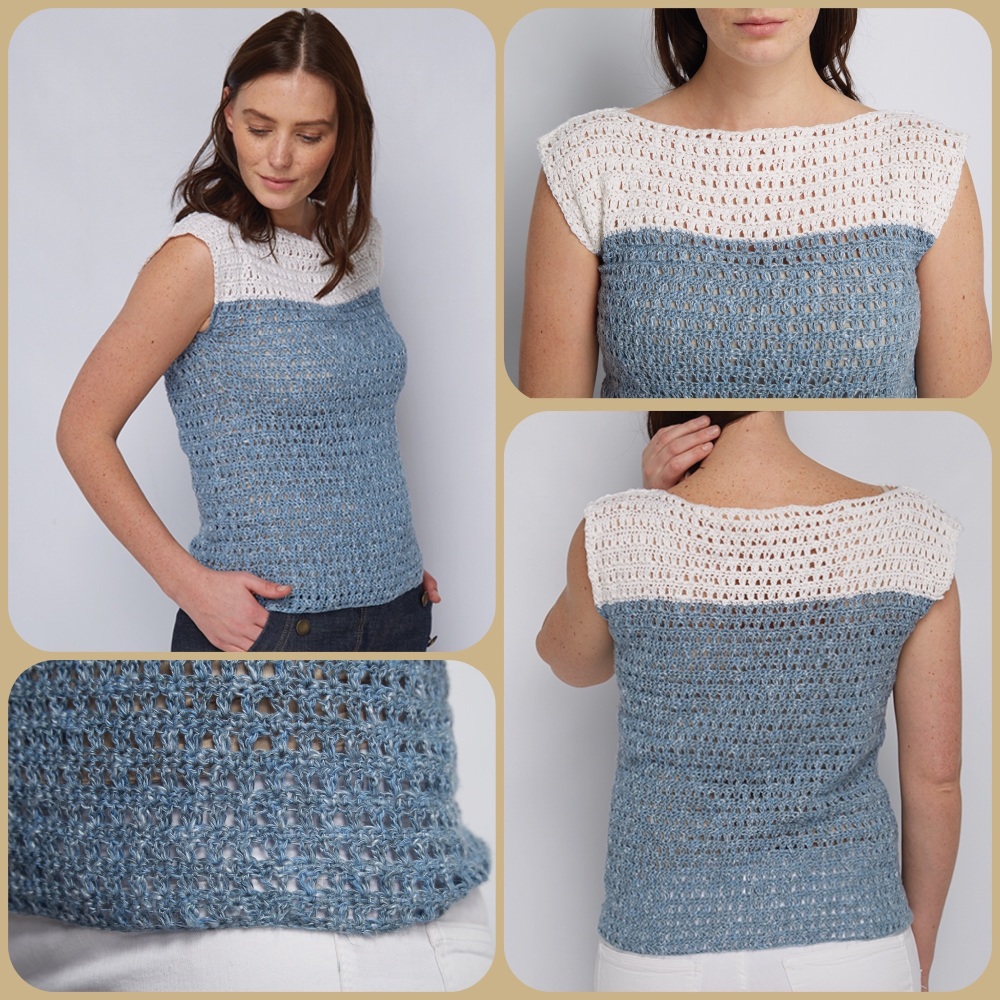 DMC Two-Tone Shelly Top Crochet Pattern design by Fran Morgan | KnitUK