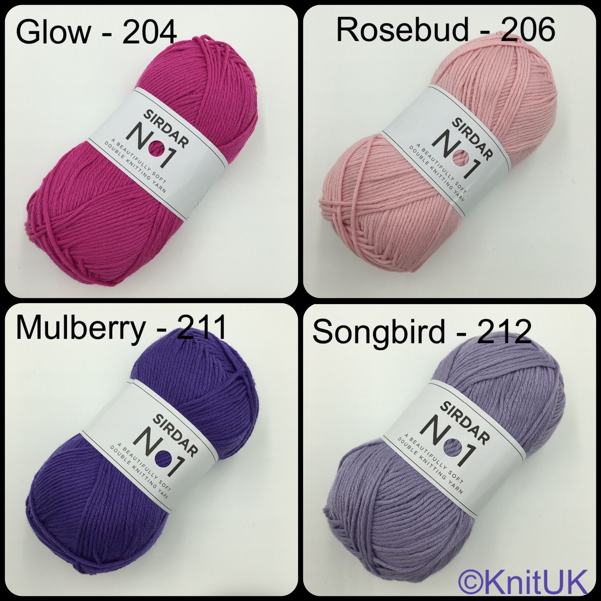 Sirdar no. 1 yarn glow rosebud mulberry songbird colour