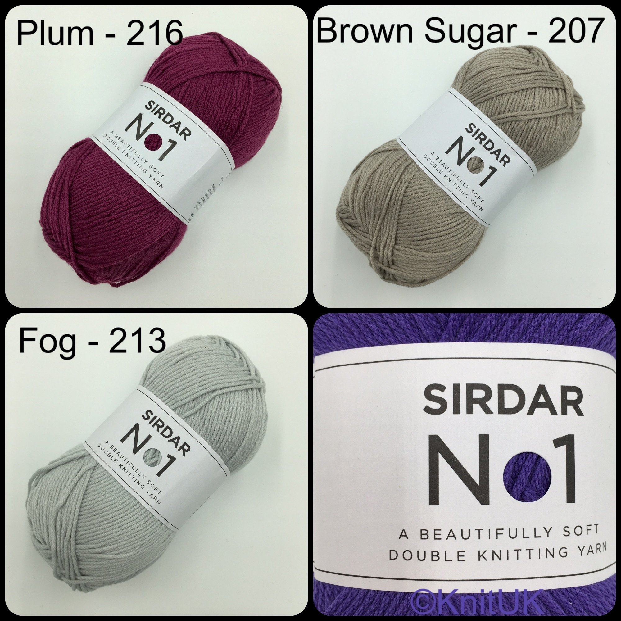 Sirdar no. 1 yarn plum beown sugar fog colour