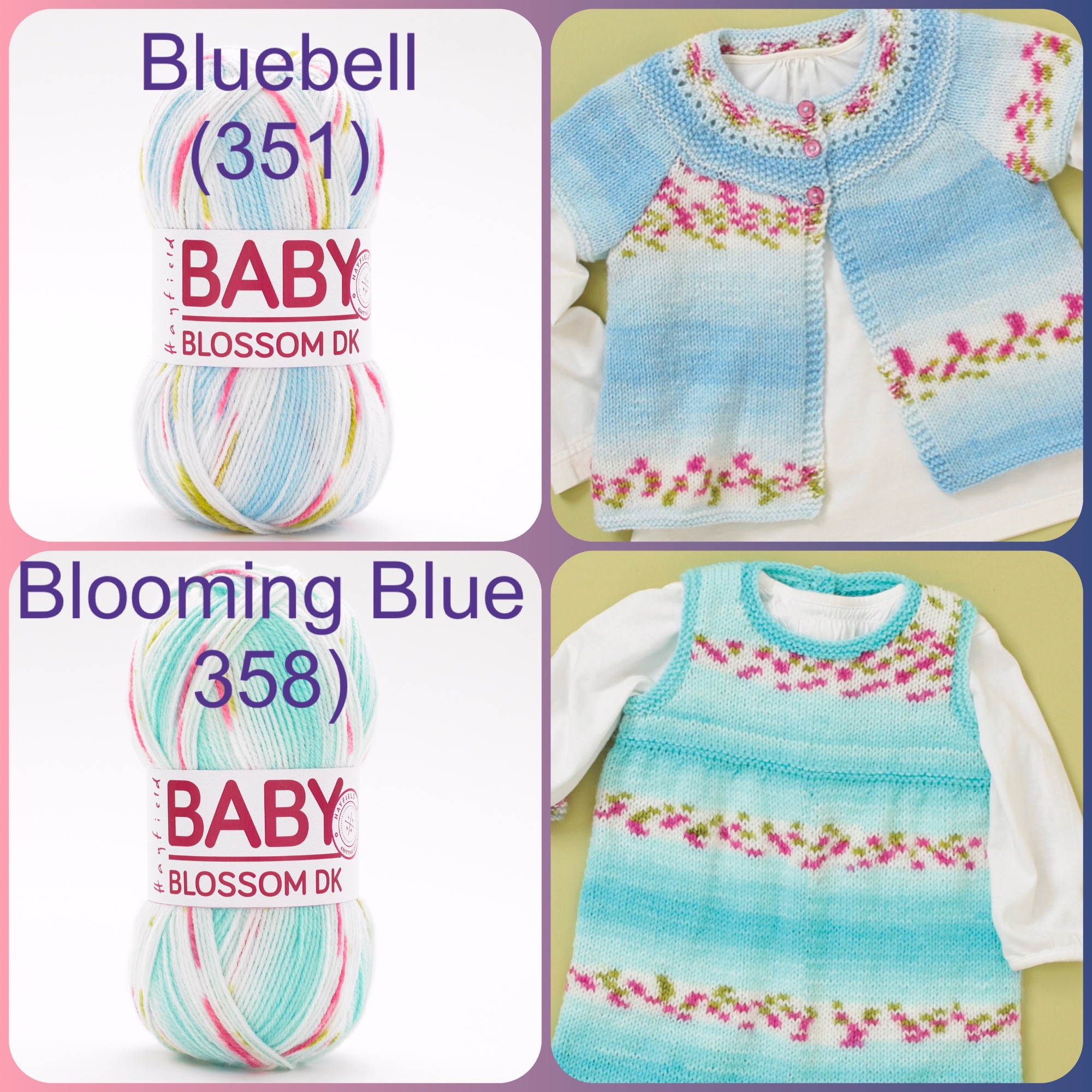 Heayfield baby blossom dk bluebell blooming blue yarn ball and patterns