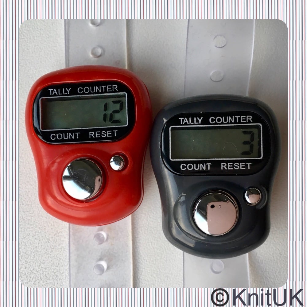 KnitUK Tally Counter Pack of 2 LCD Finger-Held Digital Row Counters. Red & Grey.