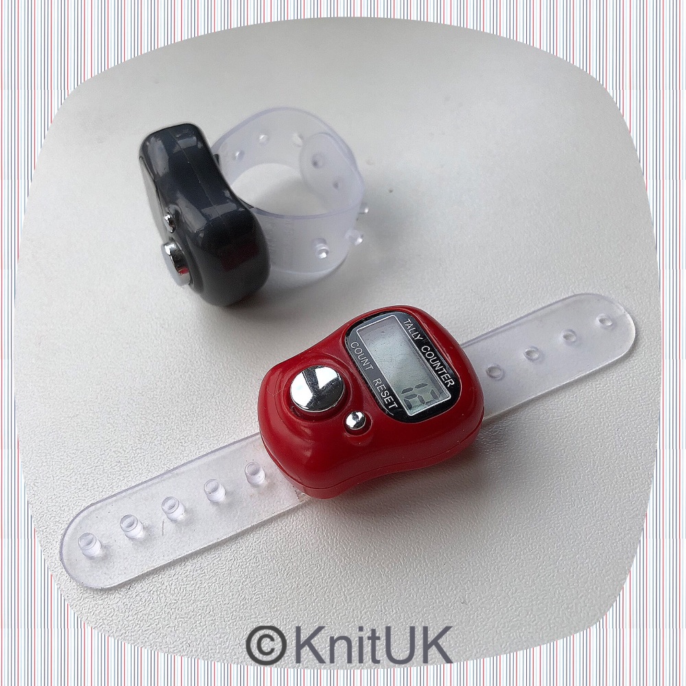 KnitUK Tally Counter Pack of 2 LCD Finger-Held Digital Row Counters. Red & Grey.