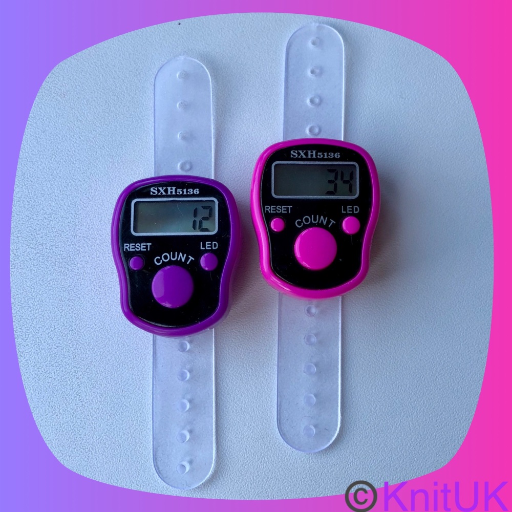 KnitUK Tally Counter. LED Backlight. Pack of 2 Finger-Held Row Counters. Pink and Purple.