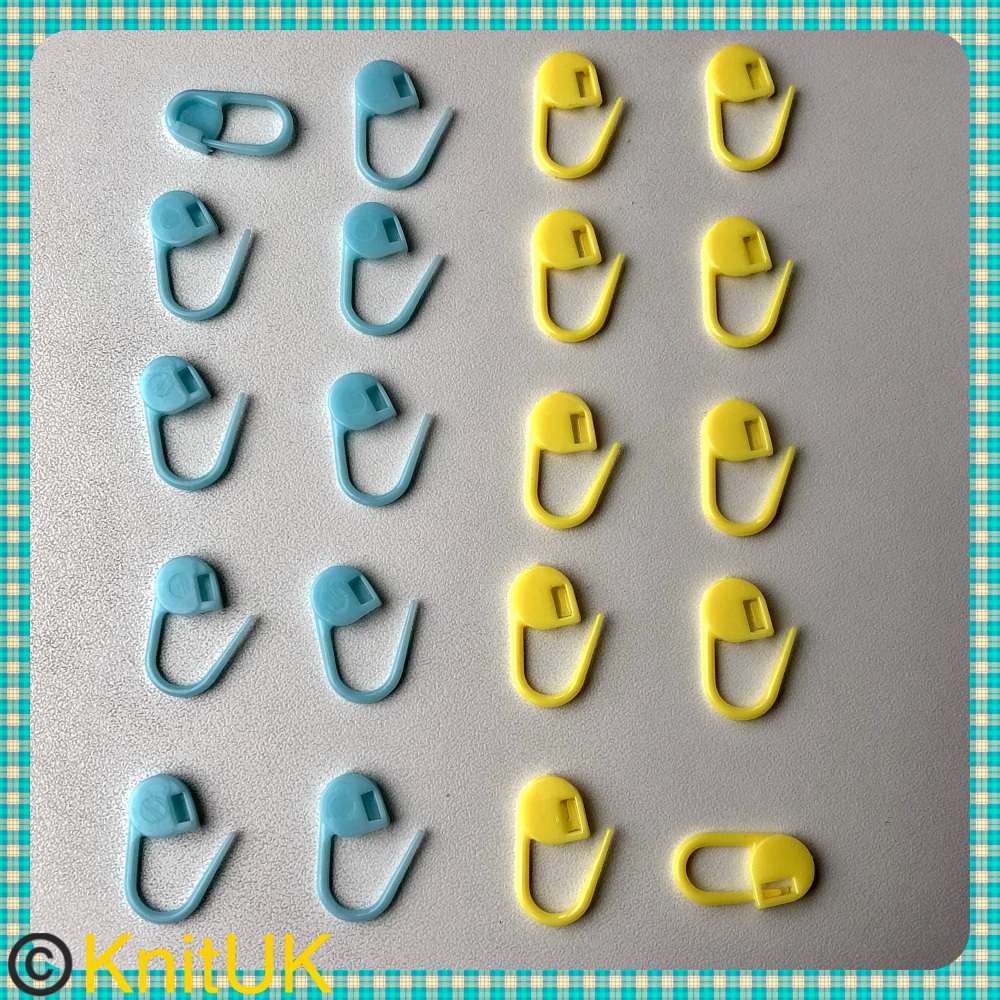 KnitUK Locking Stitch Markers (Blue & Yellow). 20 pack