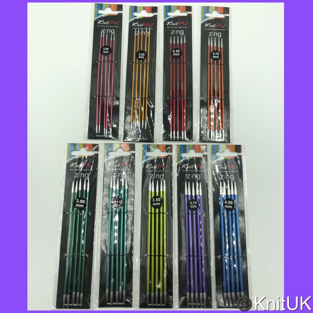 KnitPro Zing 20cm Double Ended Knitting Needles Set of 5. Choose size