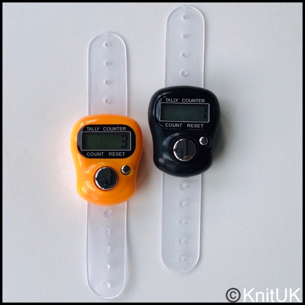 KnitUK Tally Counter Pack of 2 LCD Finger-Held Digital Row Counters. Halloween Special Edition Black & Orange.