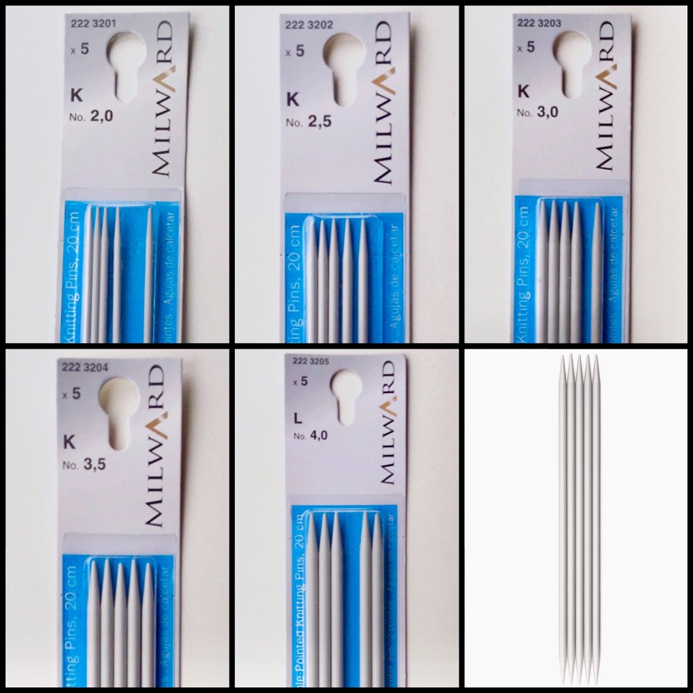 Milward 20cm double pointed aluminium knitting needles set of 5 KnitUK