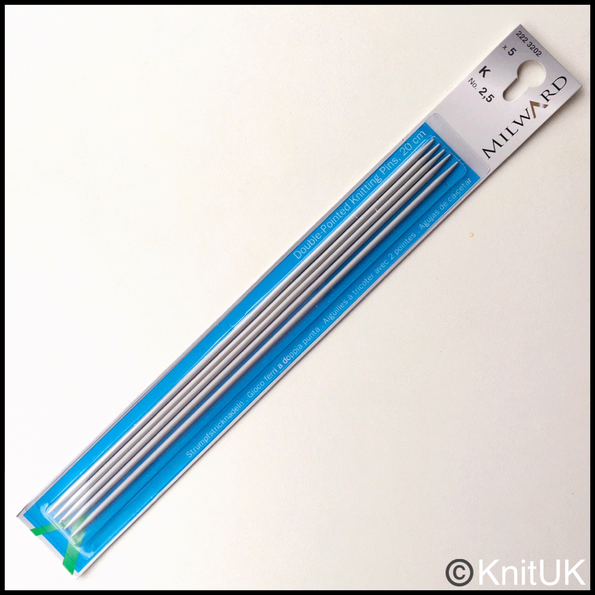 Milward 20cm double end aluminium knitting needles set of 5