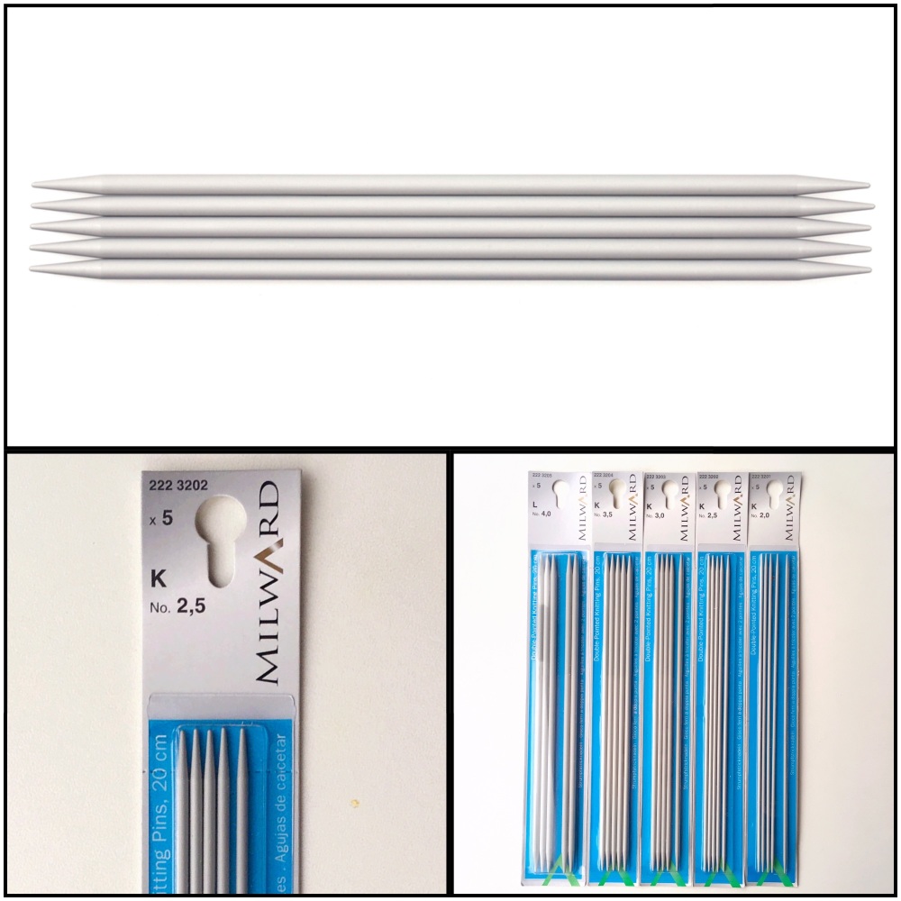 Milward 20cm double pointed aluminium knitting needles set of 5 KnitUK