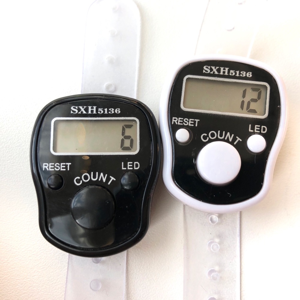 Tally Counter with LED Backlight (Finger-Held). Pack of 2. Black and White 