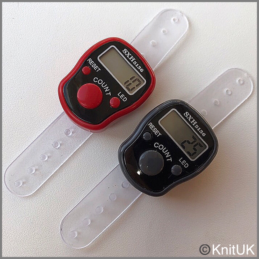 KnitUK Tally Counter. LED Backlight. Pack of 2 Finger-Held Row Counters. Red and Grey.