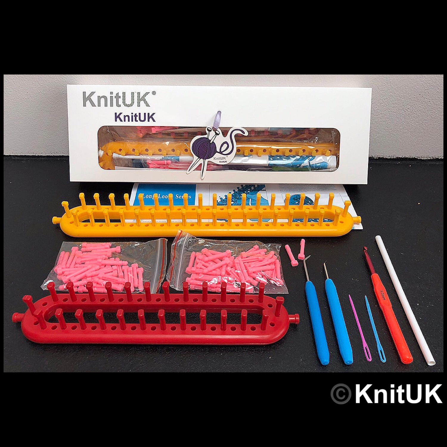 Long Knitting Loom Set of 2 Red & Yellow KnitUK