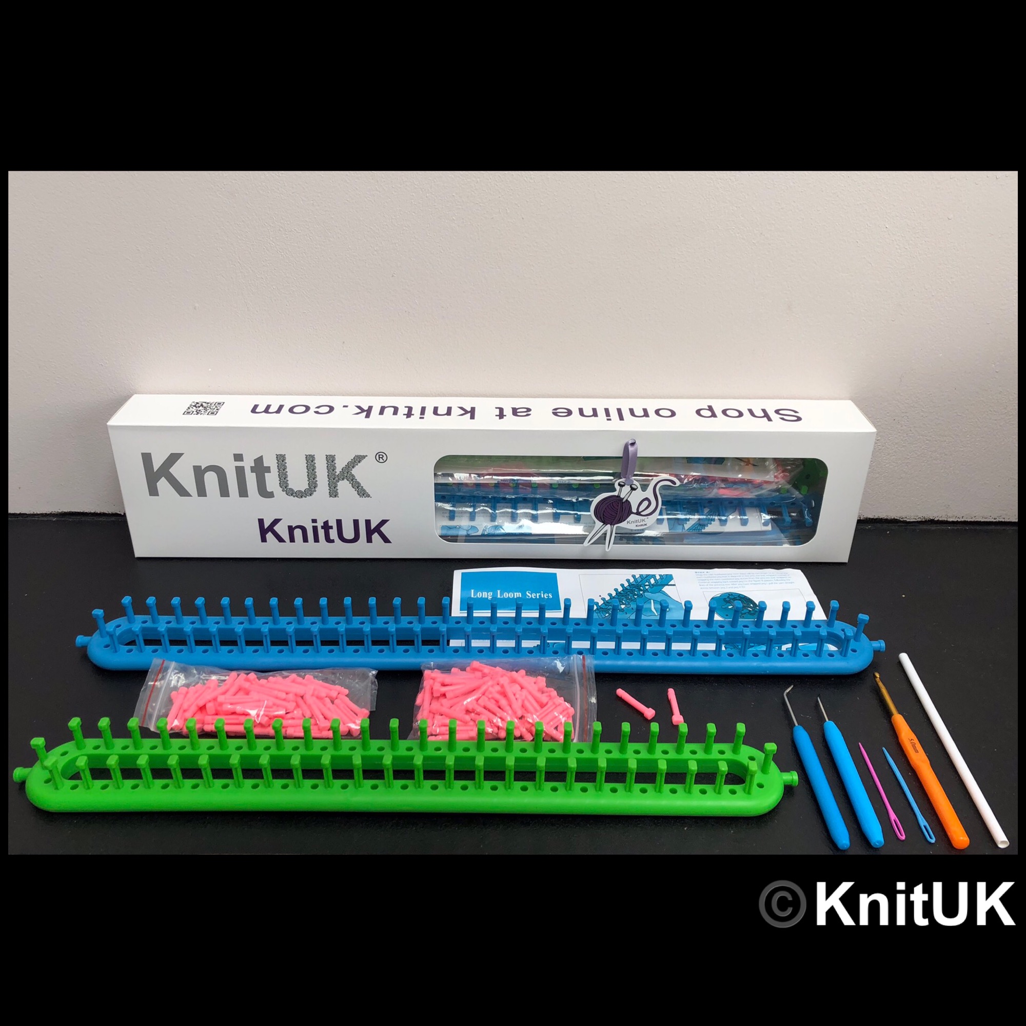 KnitUK Long Knitting Loom Set of 2 green blue