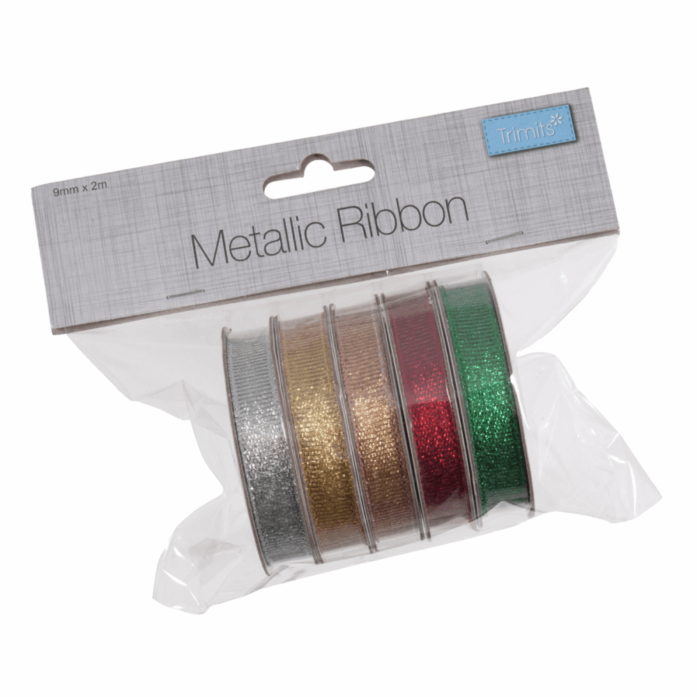 Metallic Ribbon Bag of 5 (2m x 9mm).  (Trimits)