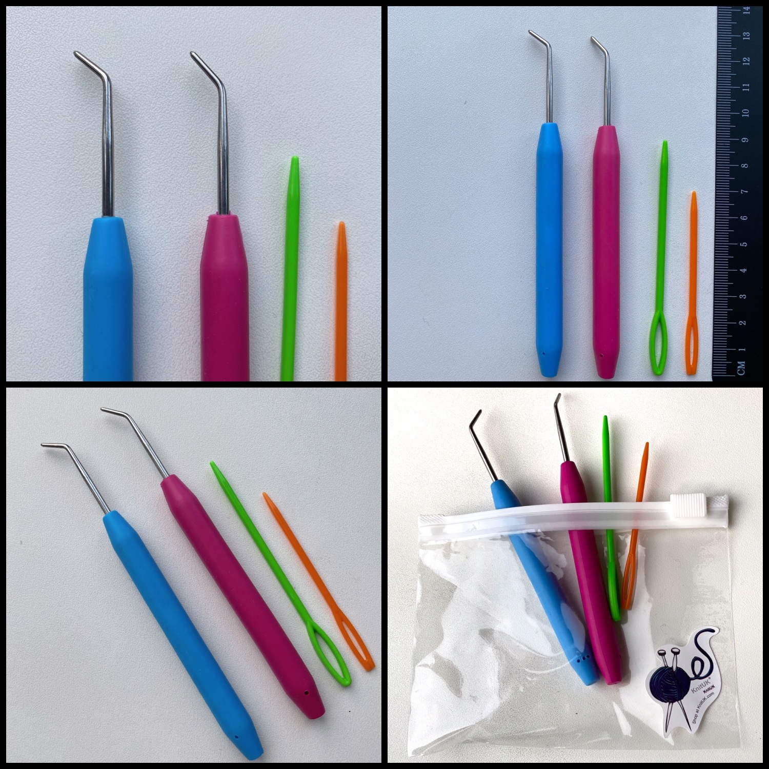 Set of 2 soft grip knitting loom hooks loom pick and needles KnitUK