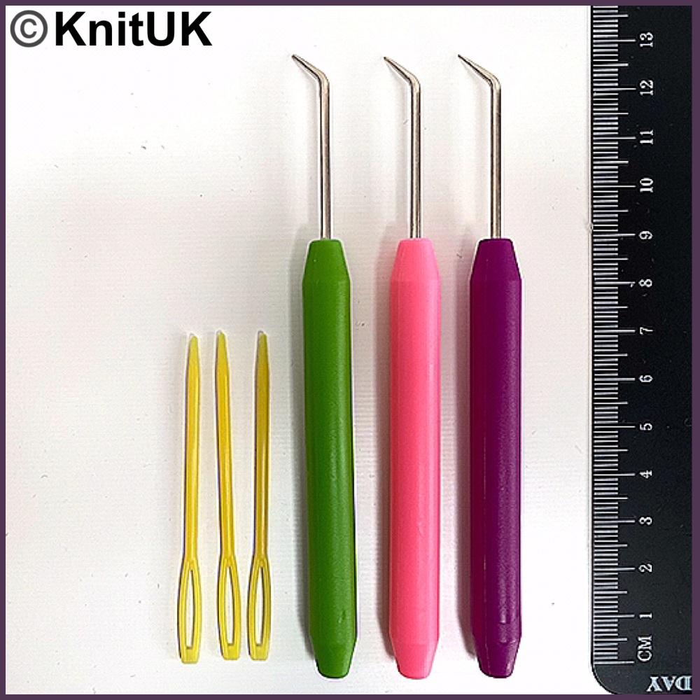 Knitting Loom Hook Set of 3. Purple, Pink & Green (KnitUK).