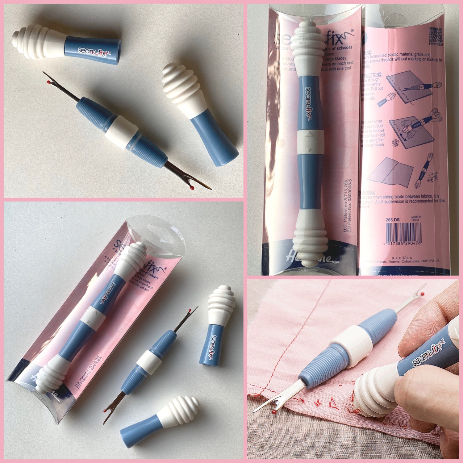 Hemline Seam Fix dual tool Seam Ripper with innovative silicone thread