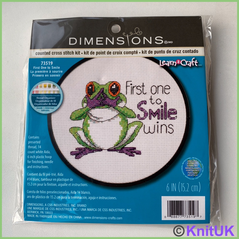 Cross Stitch - Learn-a-Craft. Cross Stitch Kit and Hoop: “First One to Smile”. (Dimensions)