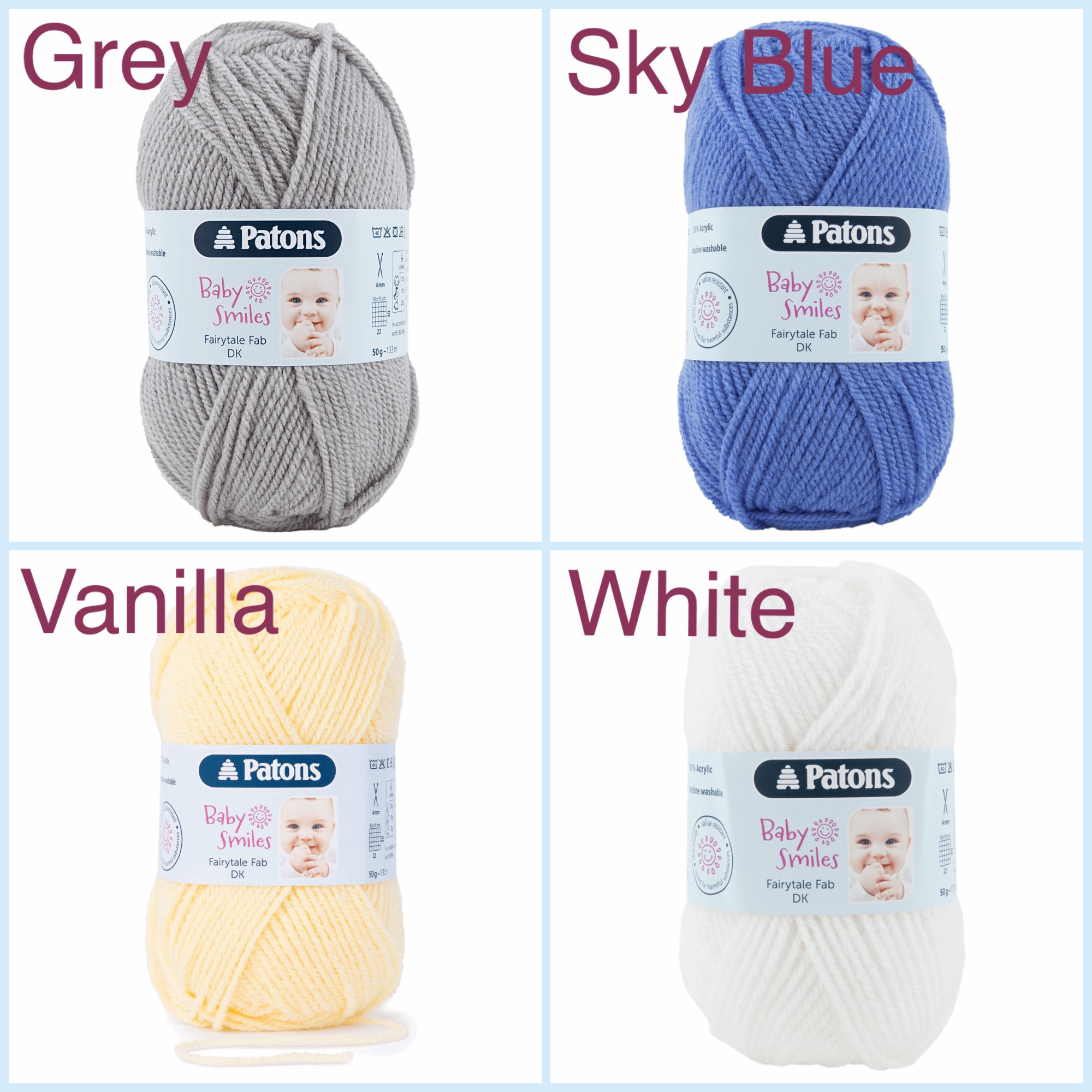 Patons fairytale fab dk yarn baby smiles grey sky blue vanilla