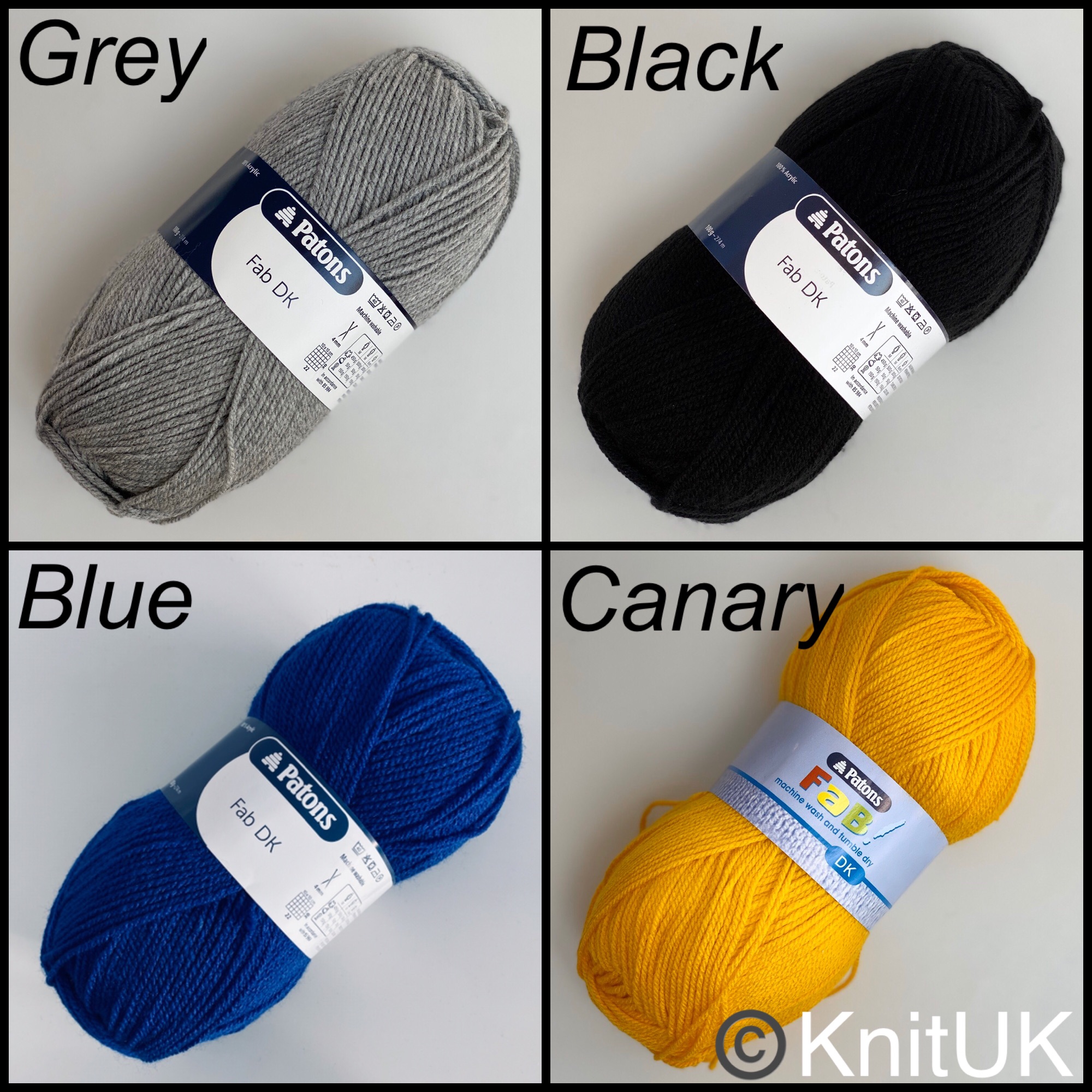 paton fab dk 100g grey black blue canary knitting yarn