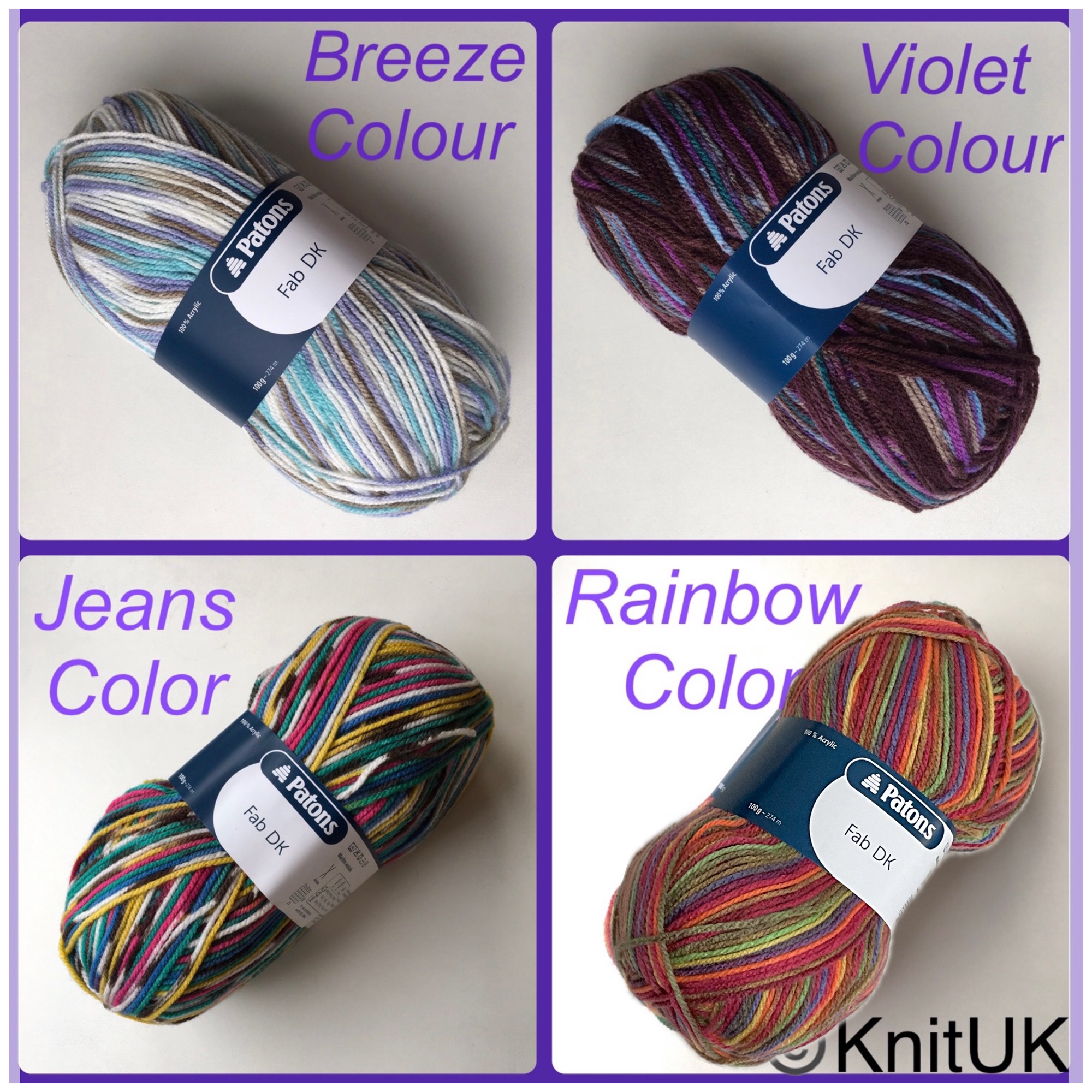 patons fab dk 100g breeze violet rainbow jeans color acrylic loom knitting