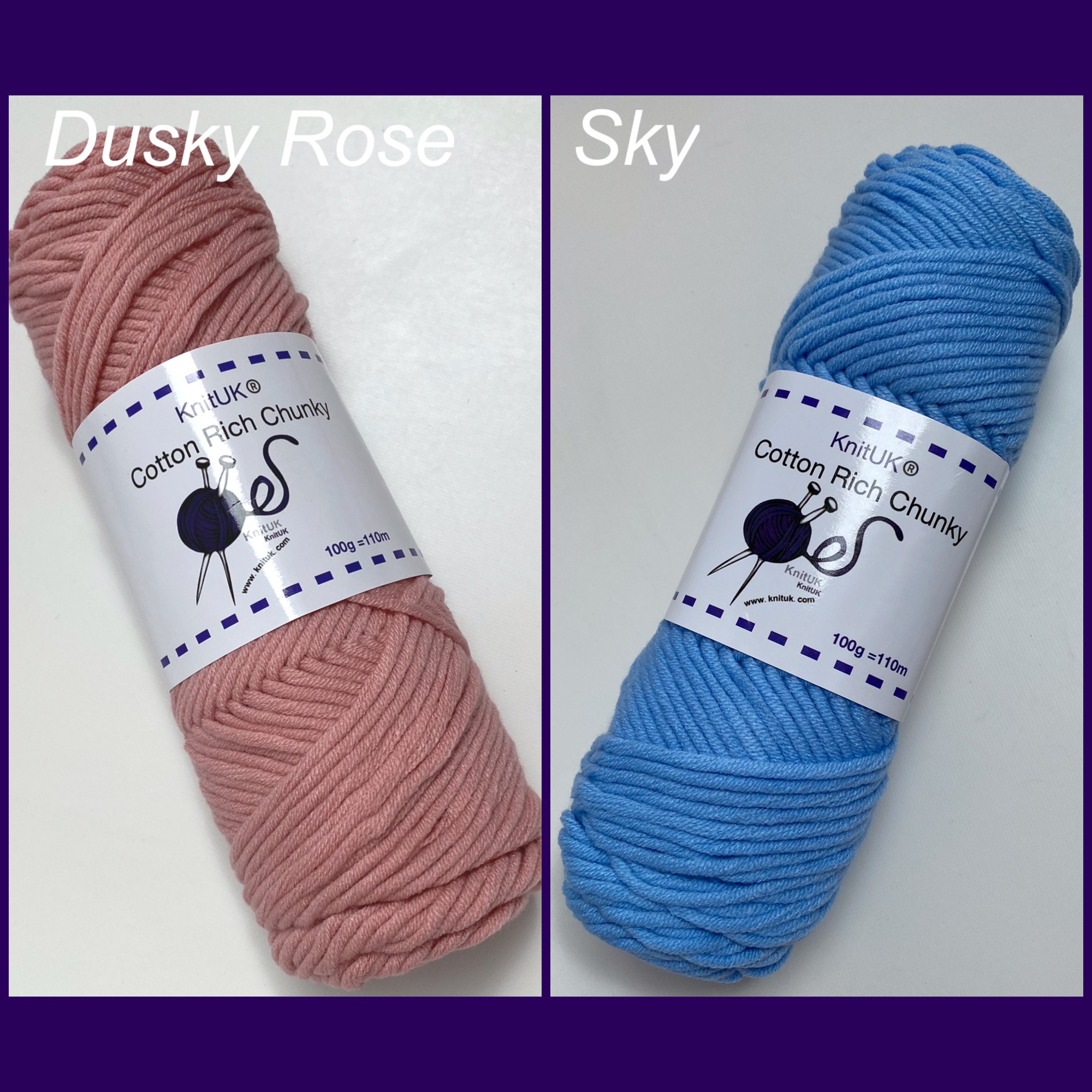 Knituk cotton rich chunky yarn dusky rose sky colours long balls knitting l