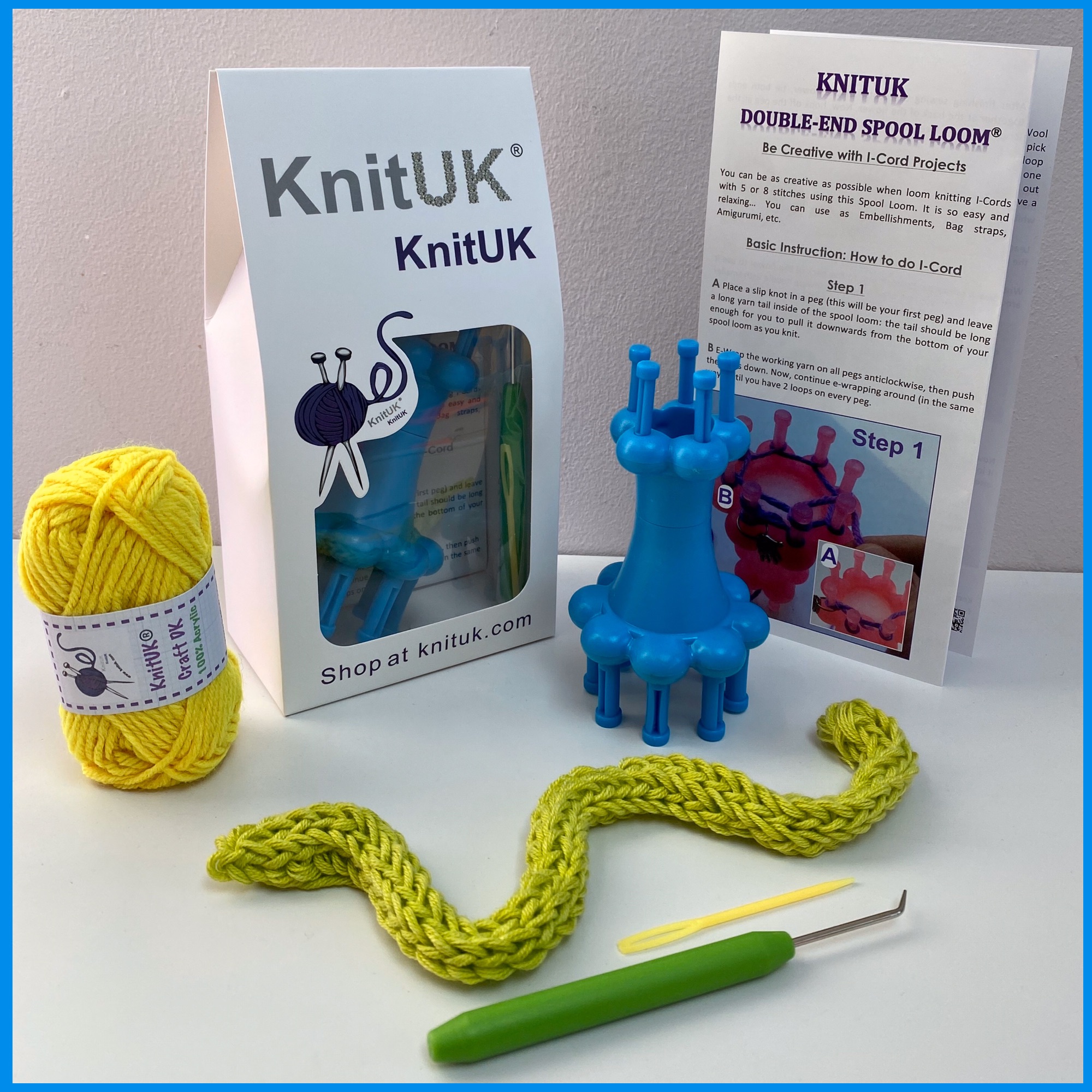 KnitUK blue double end spool loom french knitter knitting rope contents