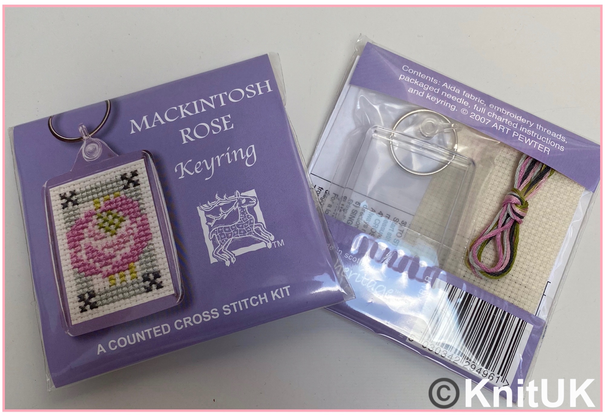 Textile Heritage keyring cross stitch kit mackintosh rose