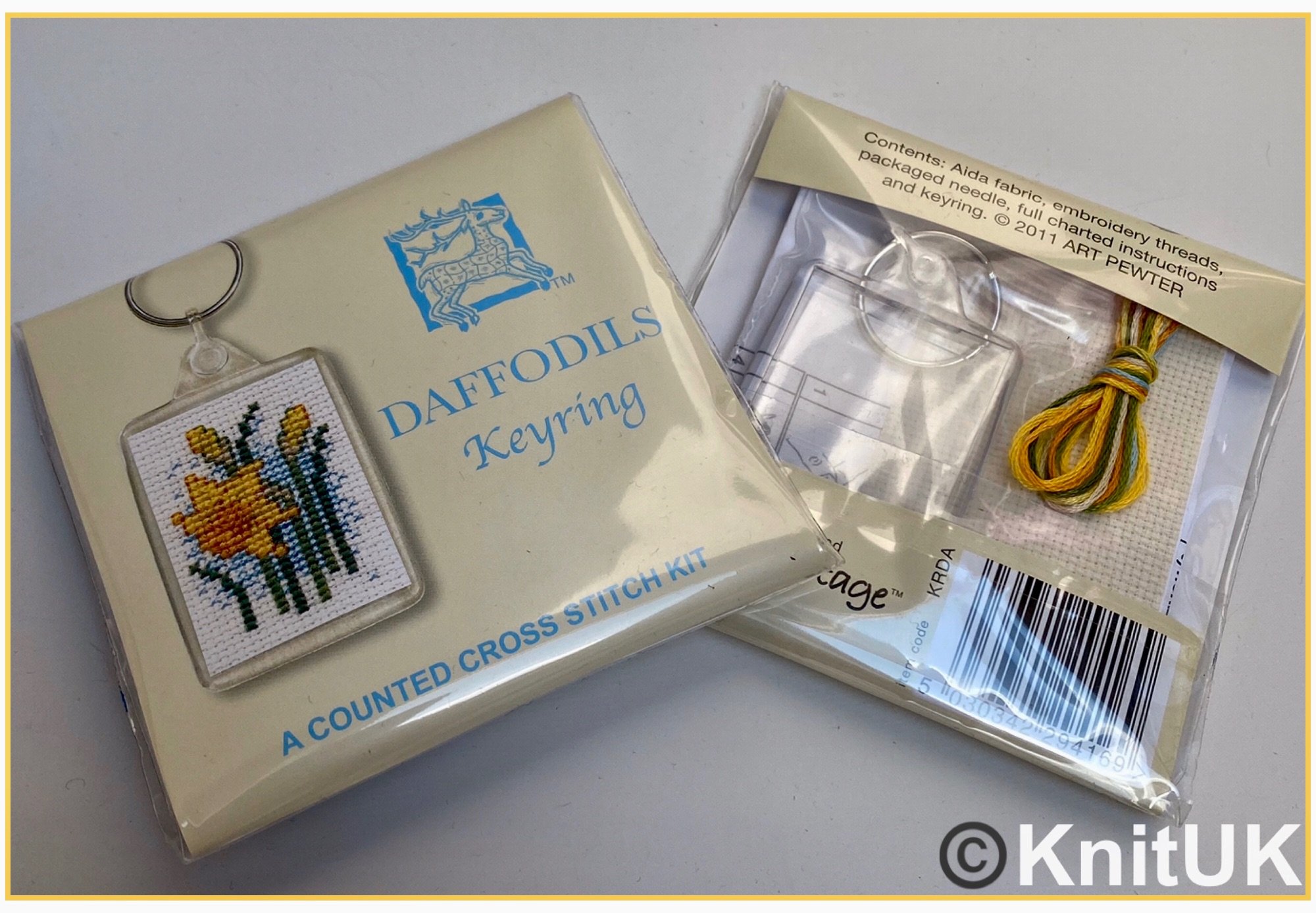 Textile Heritage keyring cross stitch kit daffodils