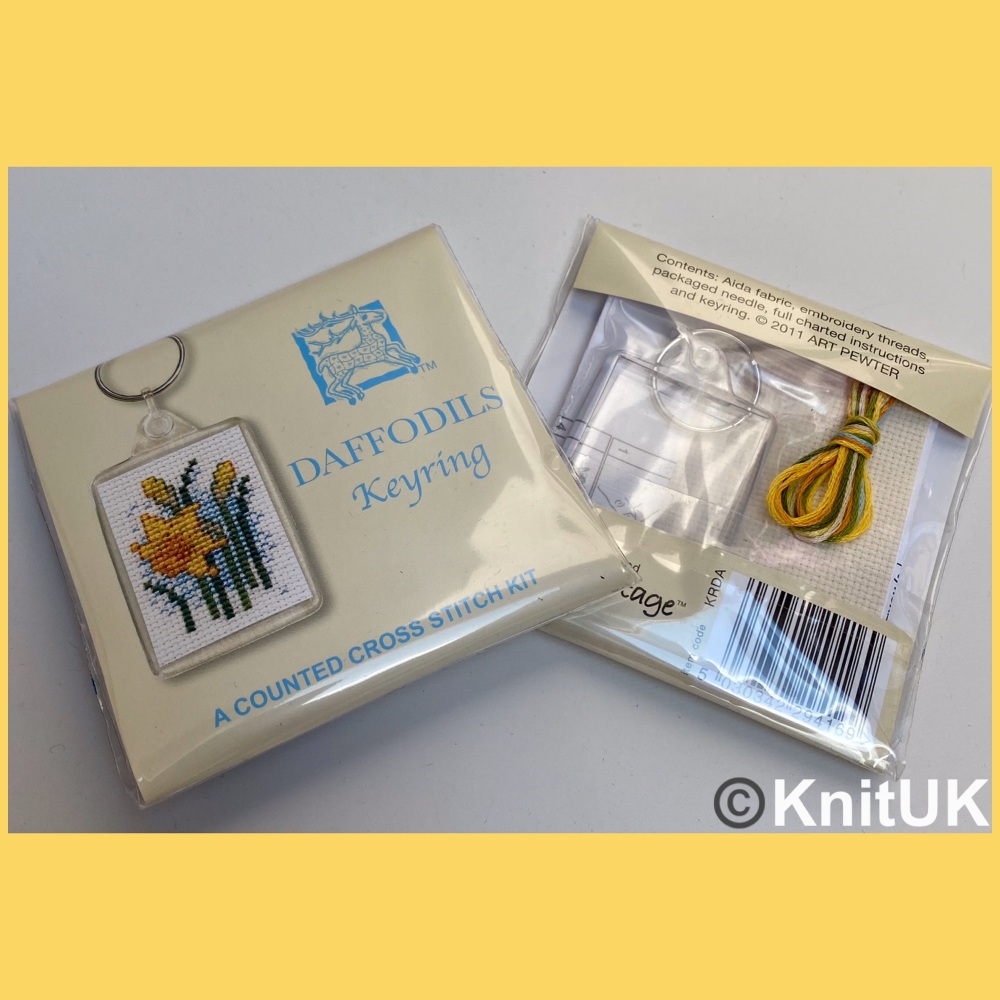 KEYRING Daffodils. Cross Stitch Kit by Textile Heritage (Made in UK)