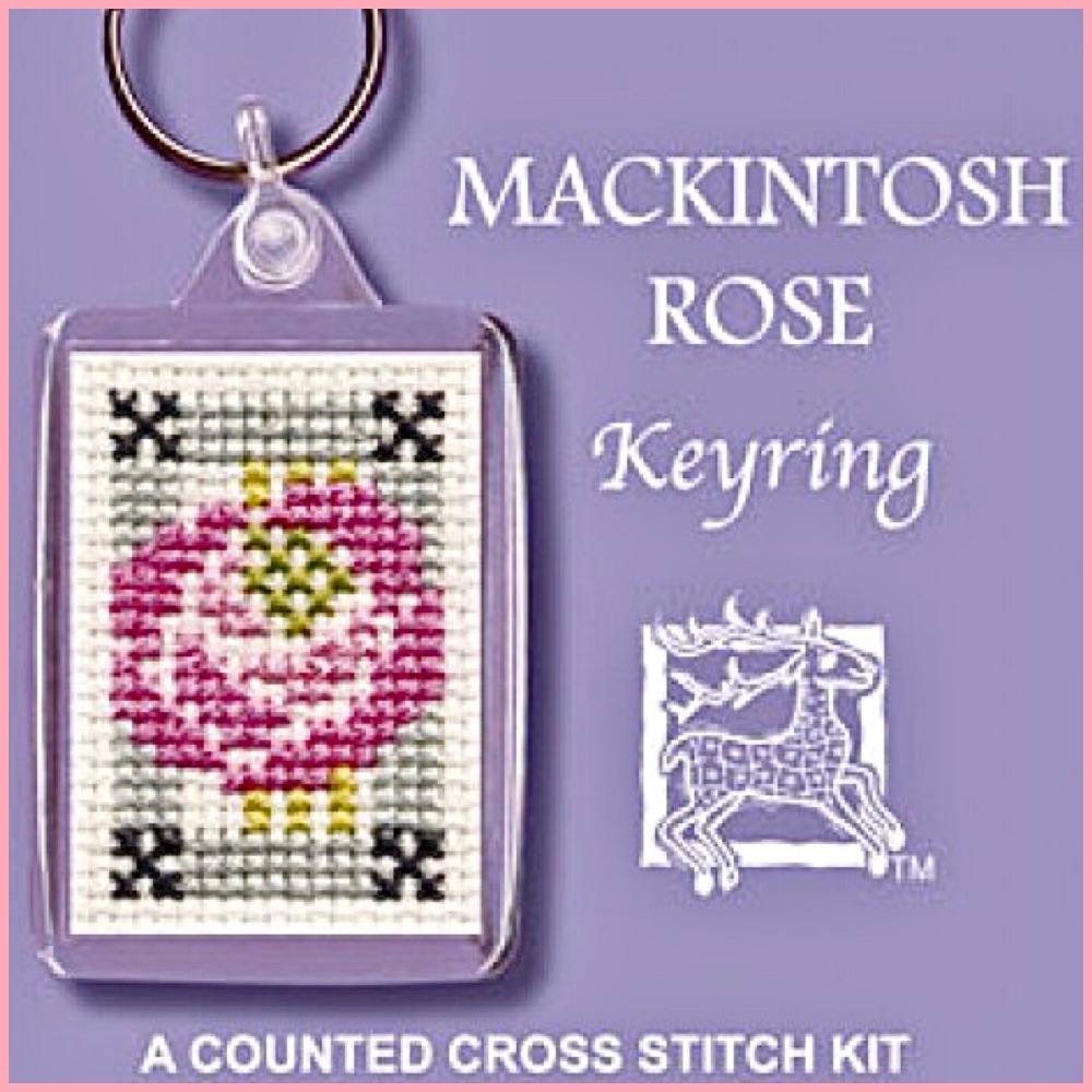 KEYRING Mackintosh Rose . Cross Stitch Kit by Textile Heritage (Made in UK)