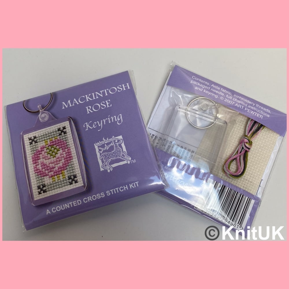 KEYRING Mackintosh Rose . Cross Stitch Kit by Textile Heritage (Made in UK)