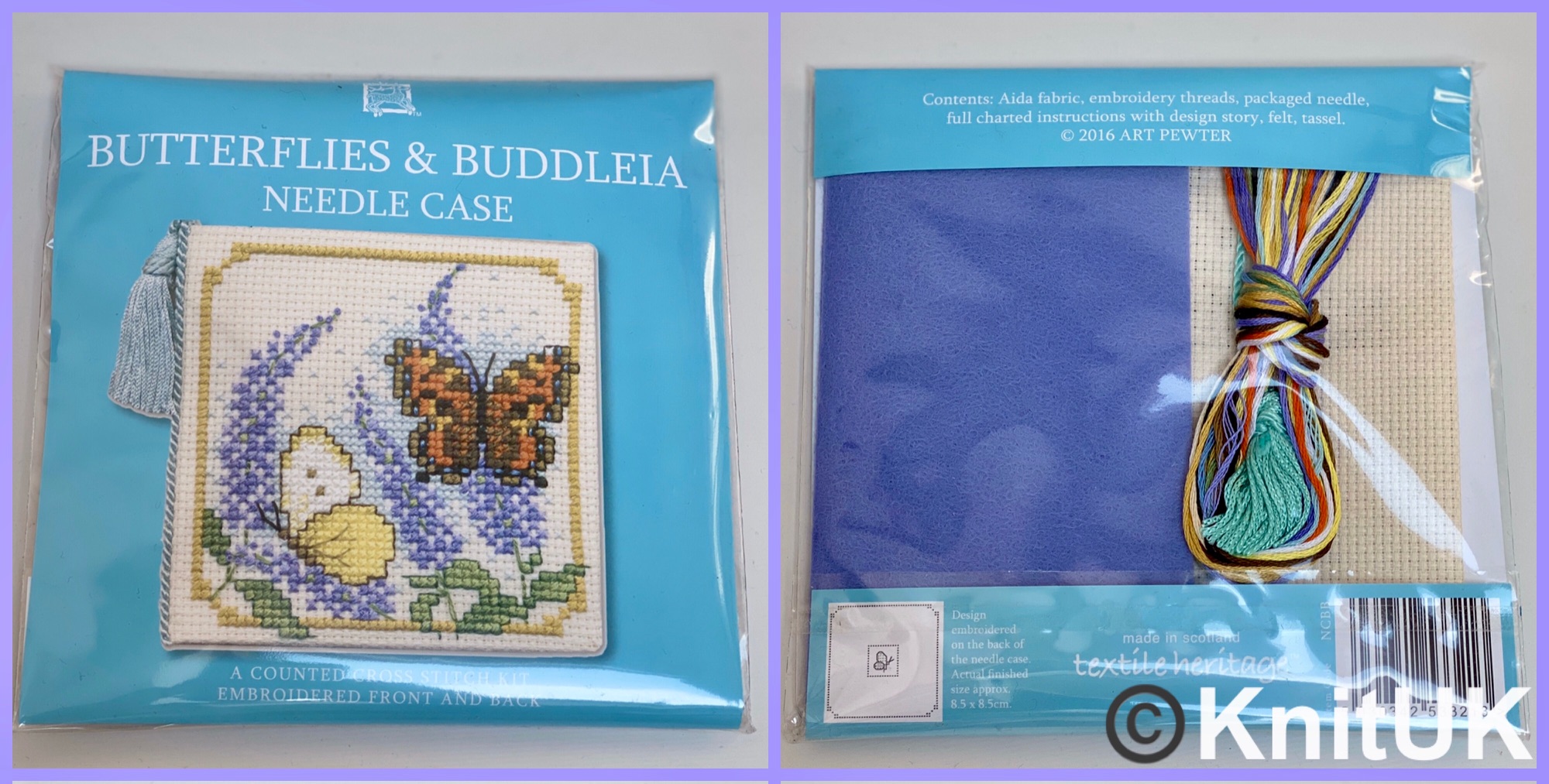 Textile Heritage Needle Case Butterflies &amp; Buddleia cross stitch kit Made i